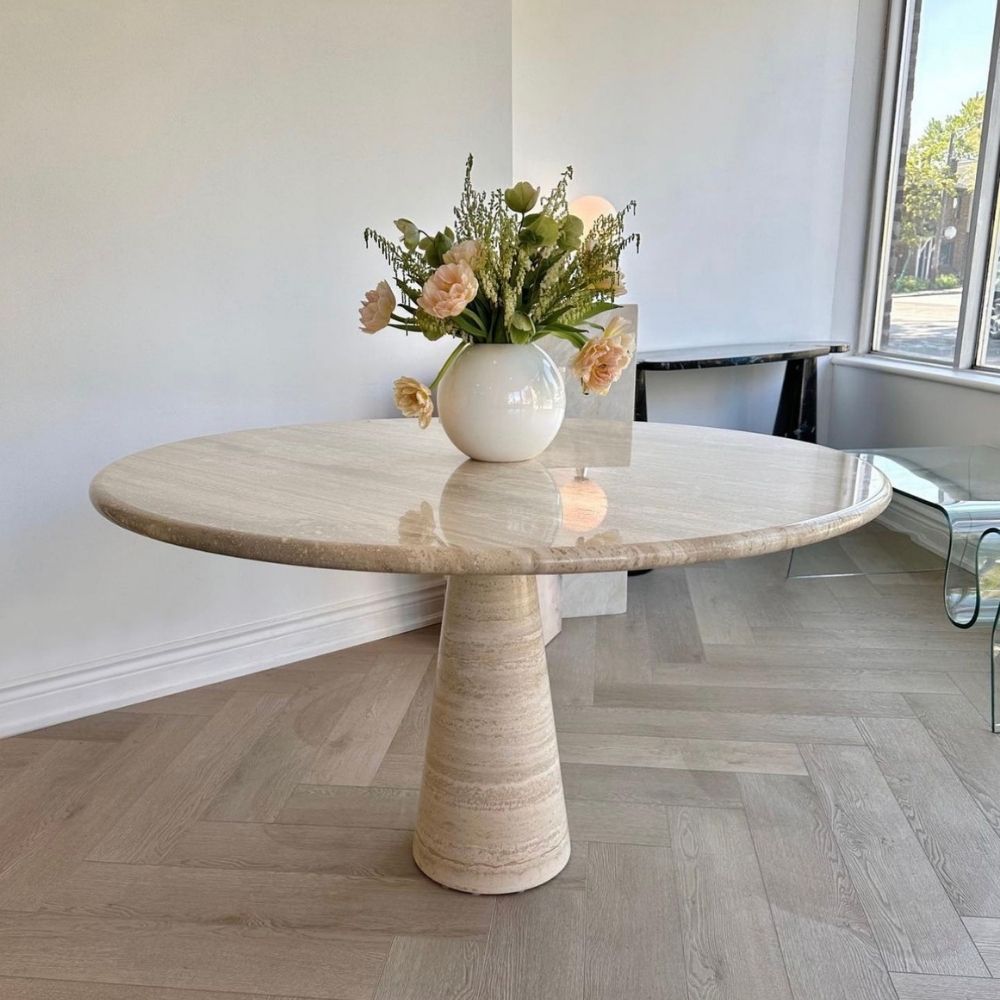 Travertine dining table online and chairs