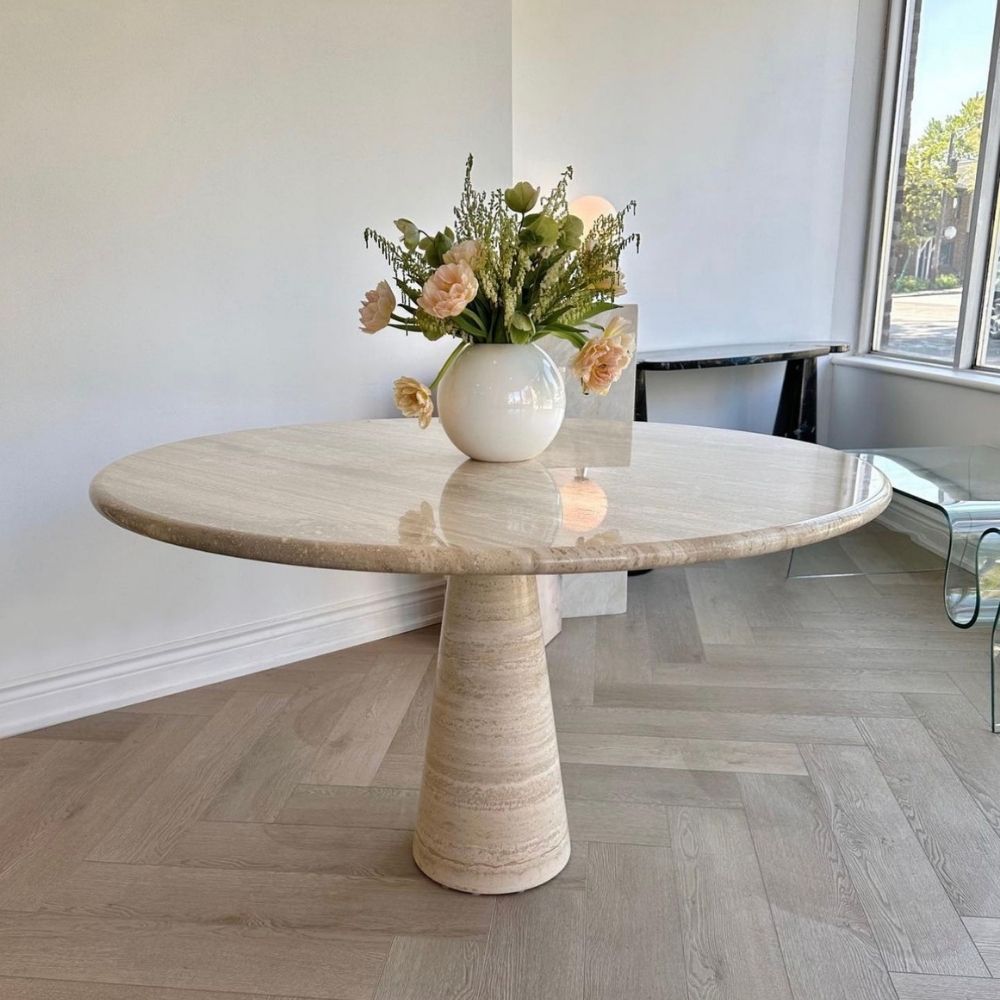 Bespoke Round Travertine Dining Table With Pedestal Base