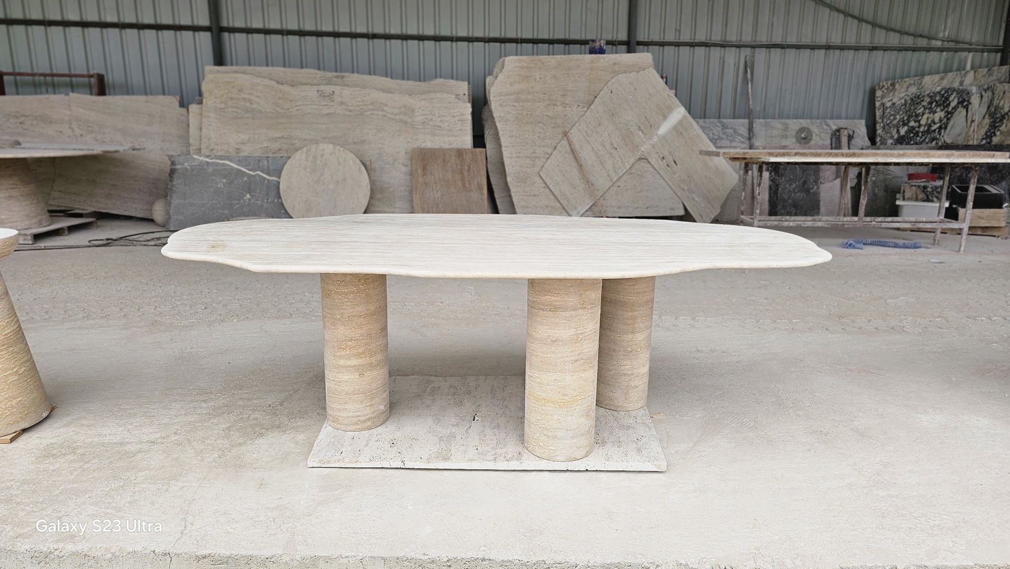 Sculptural Top Travertine Dining Table