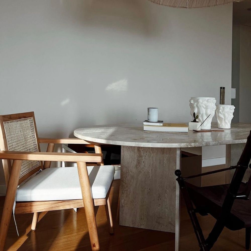 Selena Oval Travertine Dining Table