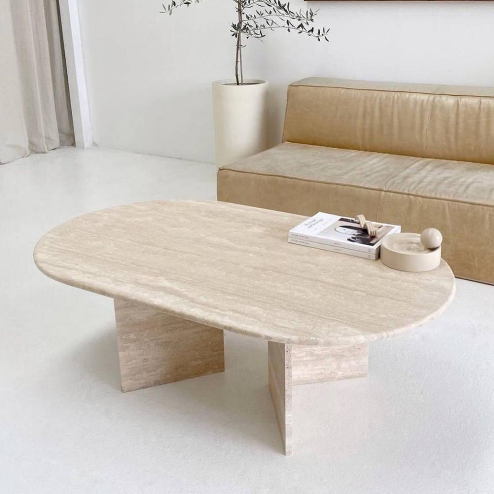 Oval Shape Cross Leg Marble Coffee Table
