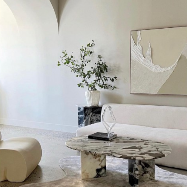Oval Shape Cross Leg Marble Coffee Table