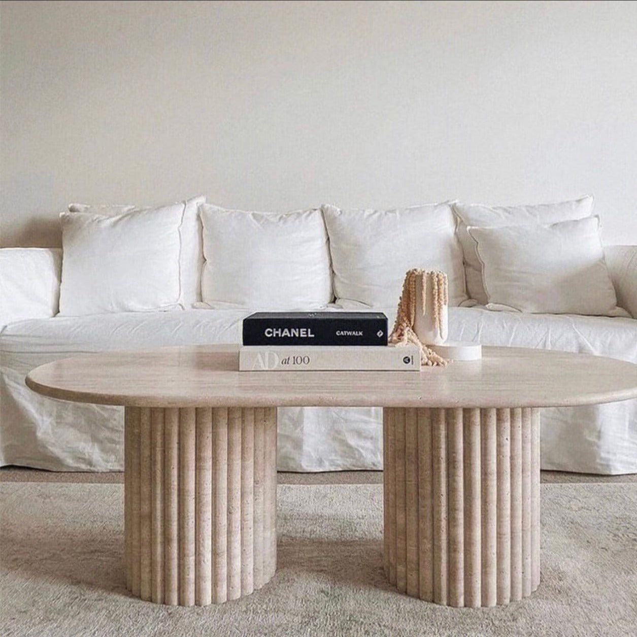 Travertine Fluted Leg Coffee Table