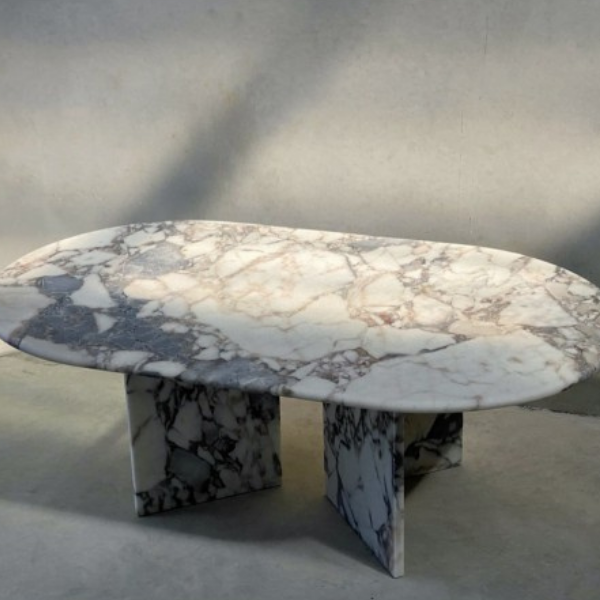 Oval Shape Cross Leg Marble Coffee Table