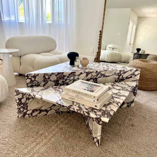 Italian Design Triangle 2 Pieces Marble Coffee Table