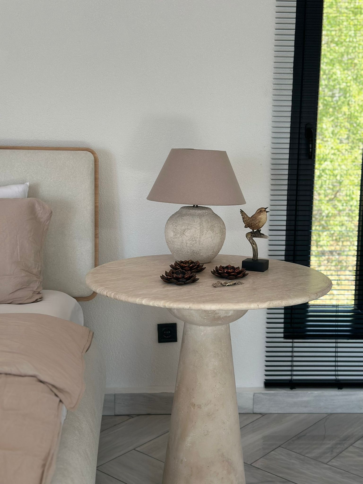 Bespoke Round Travertine Dining Table With Pedestal Base