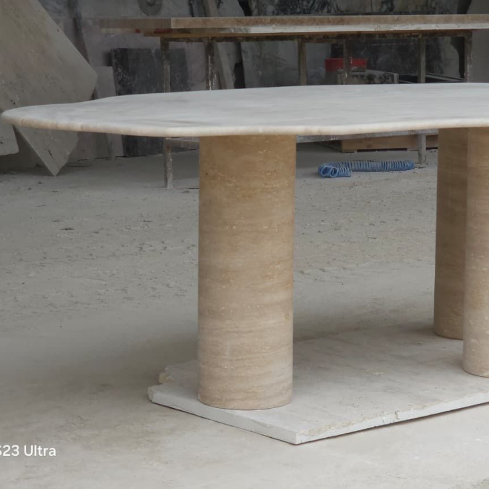 Sculptural Top Travertine Dining Table