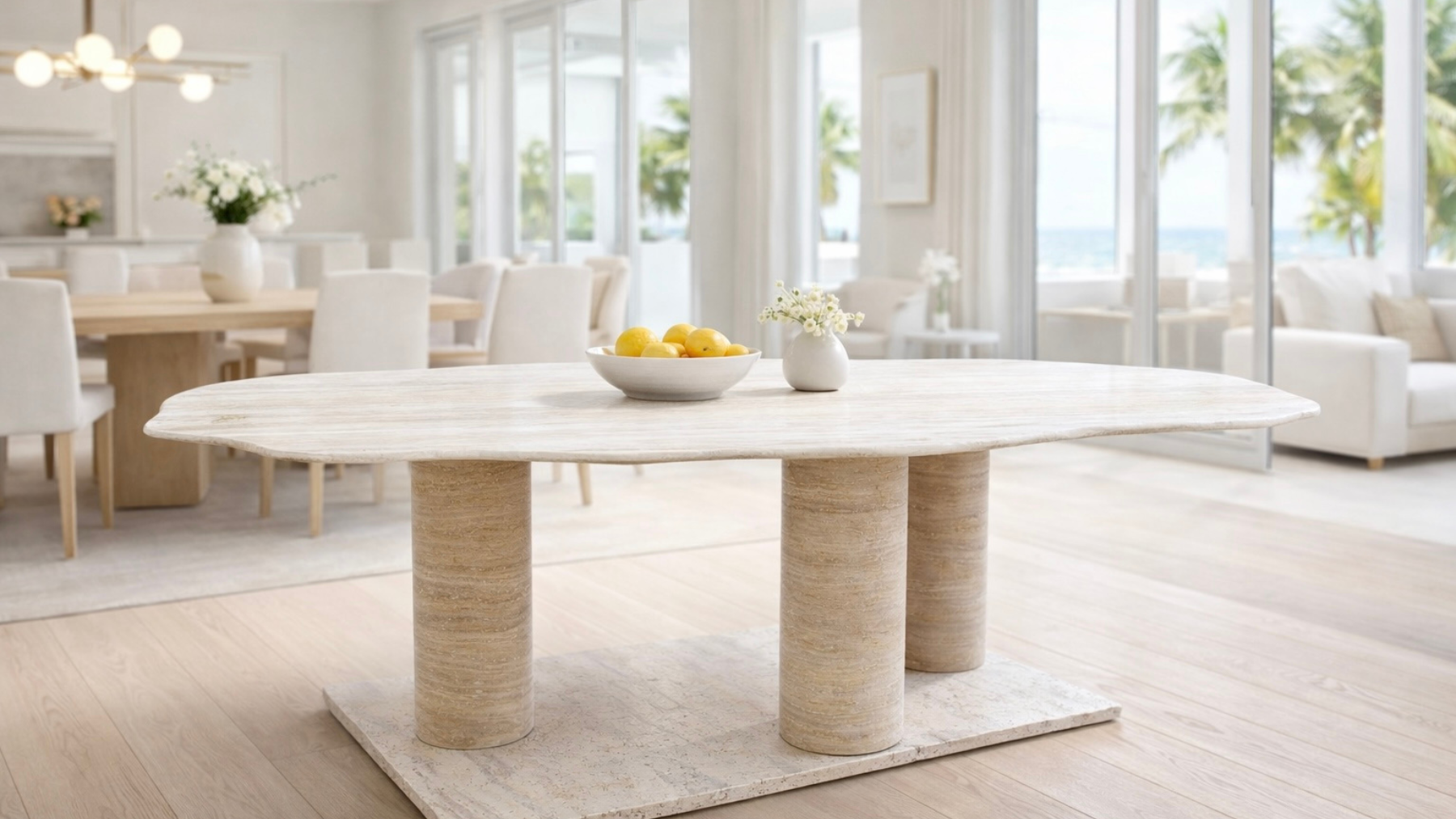 Sculptural Top Travertine Dining Table