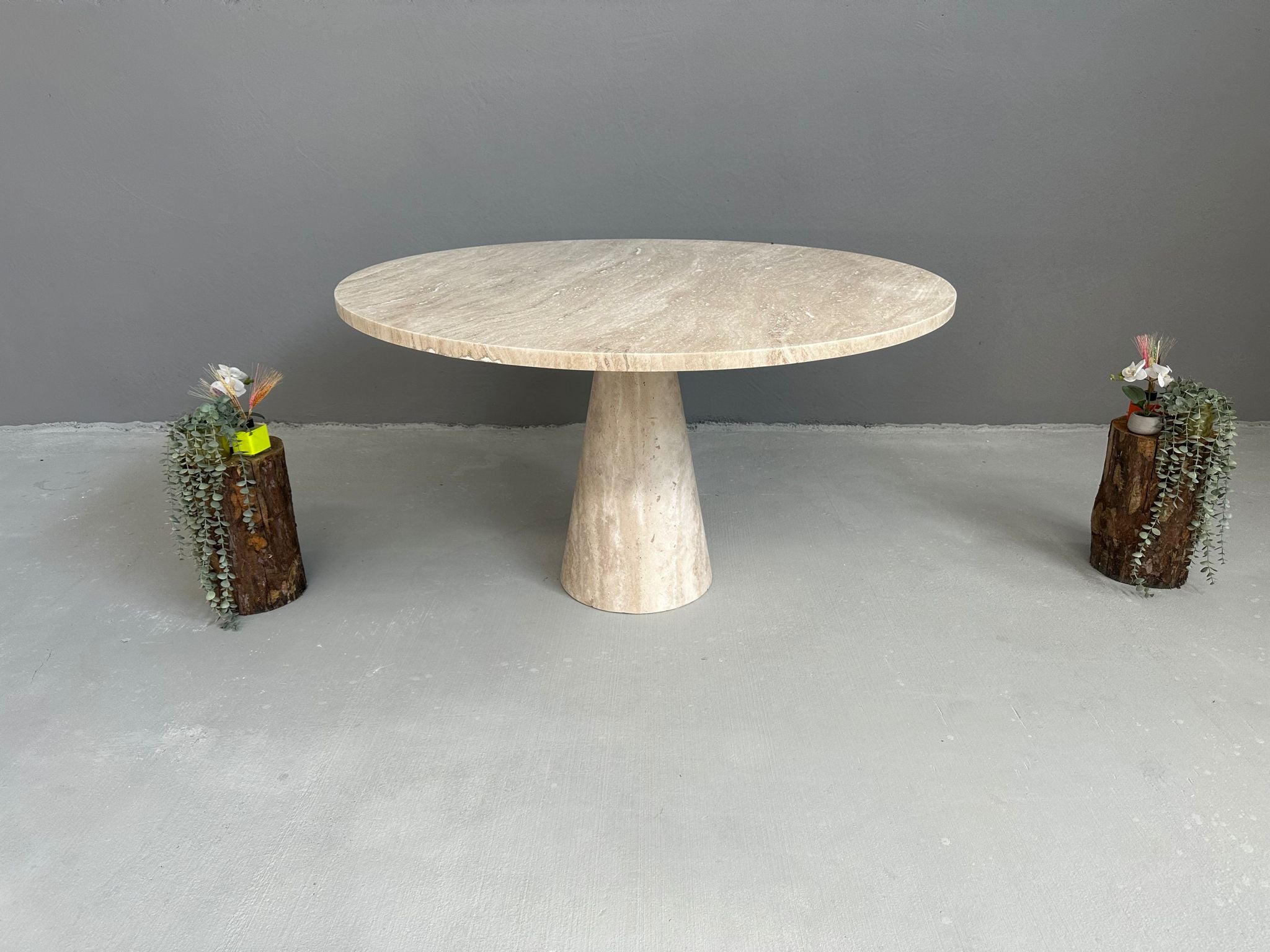 Bespoke Round Travertine Dining Table With Pedestal Base