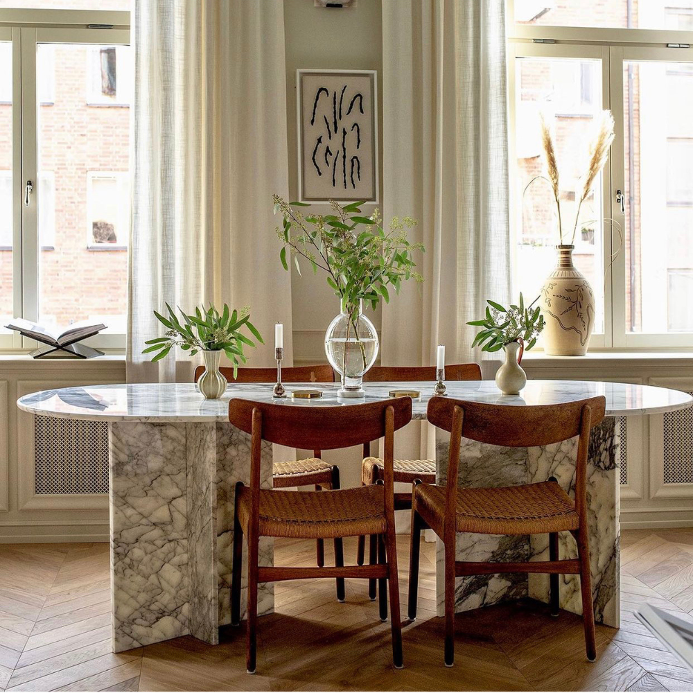 Travertine Marble Oval Dining Table