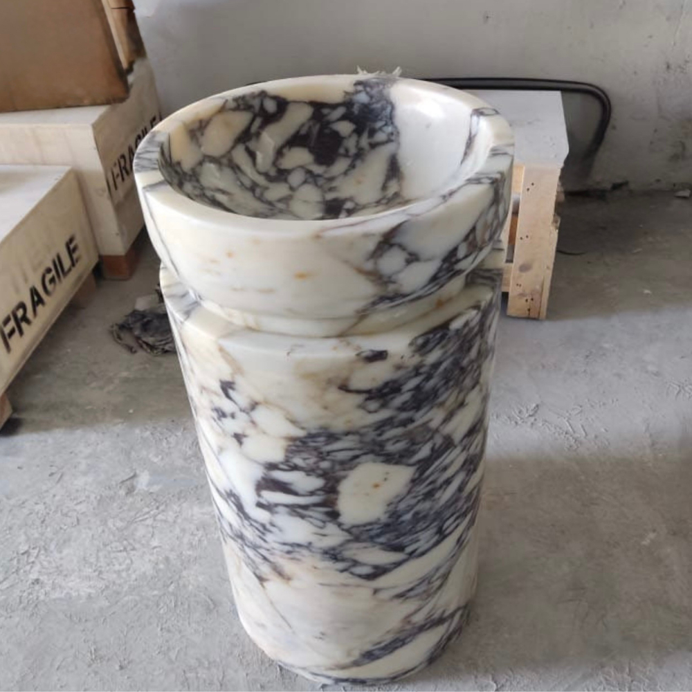 Calacata Viola Marble Freestanding Pedestal Sink