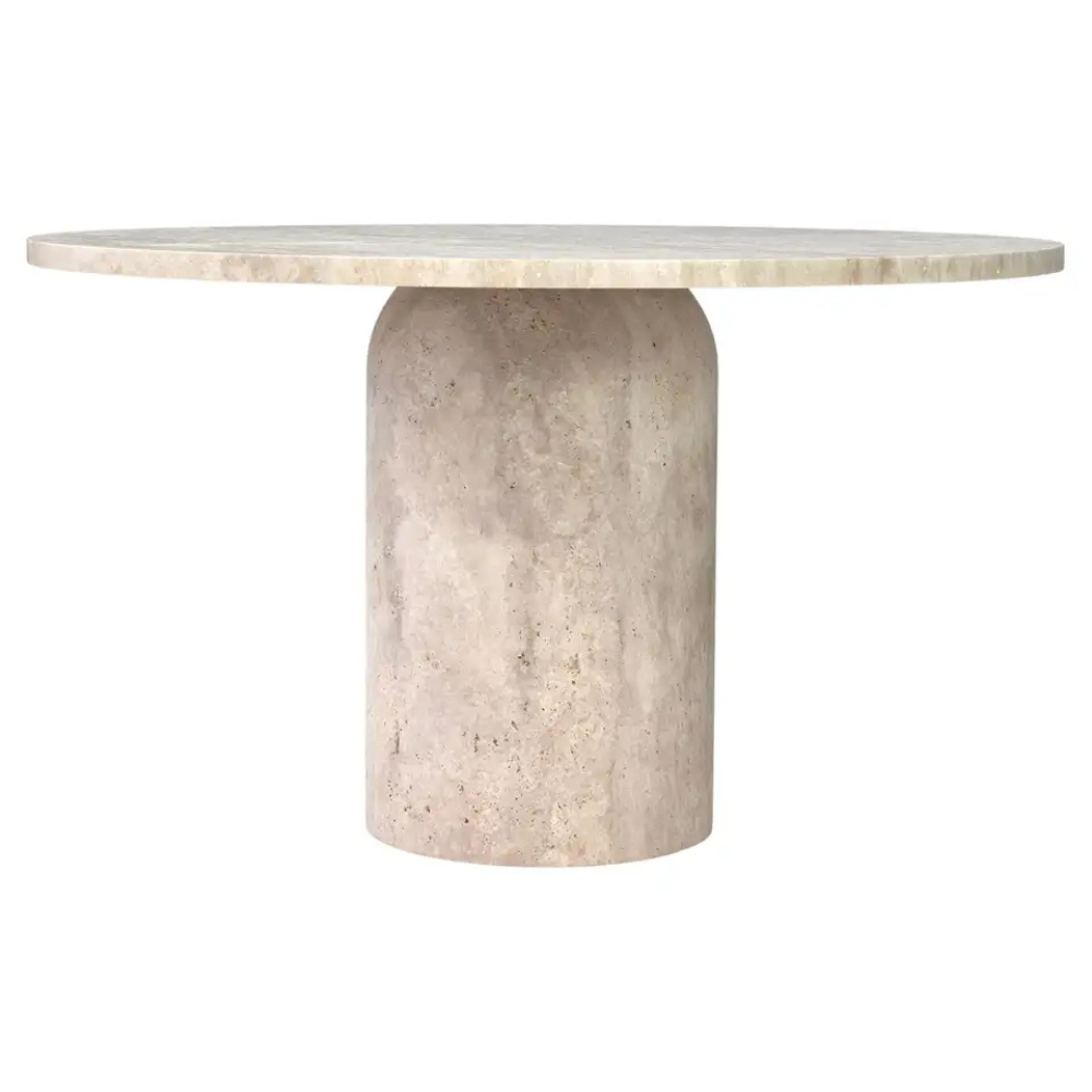 Mid-Century Modern Travertine Round Dining Table