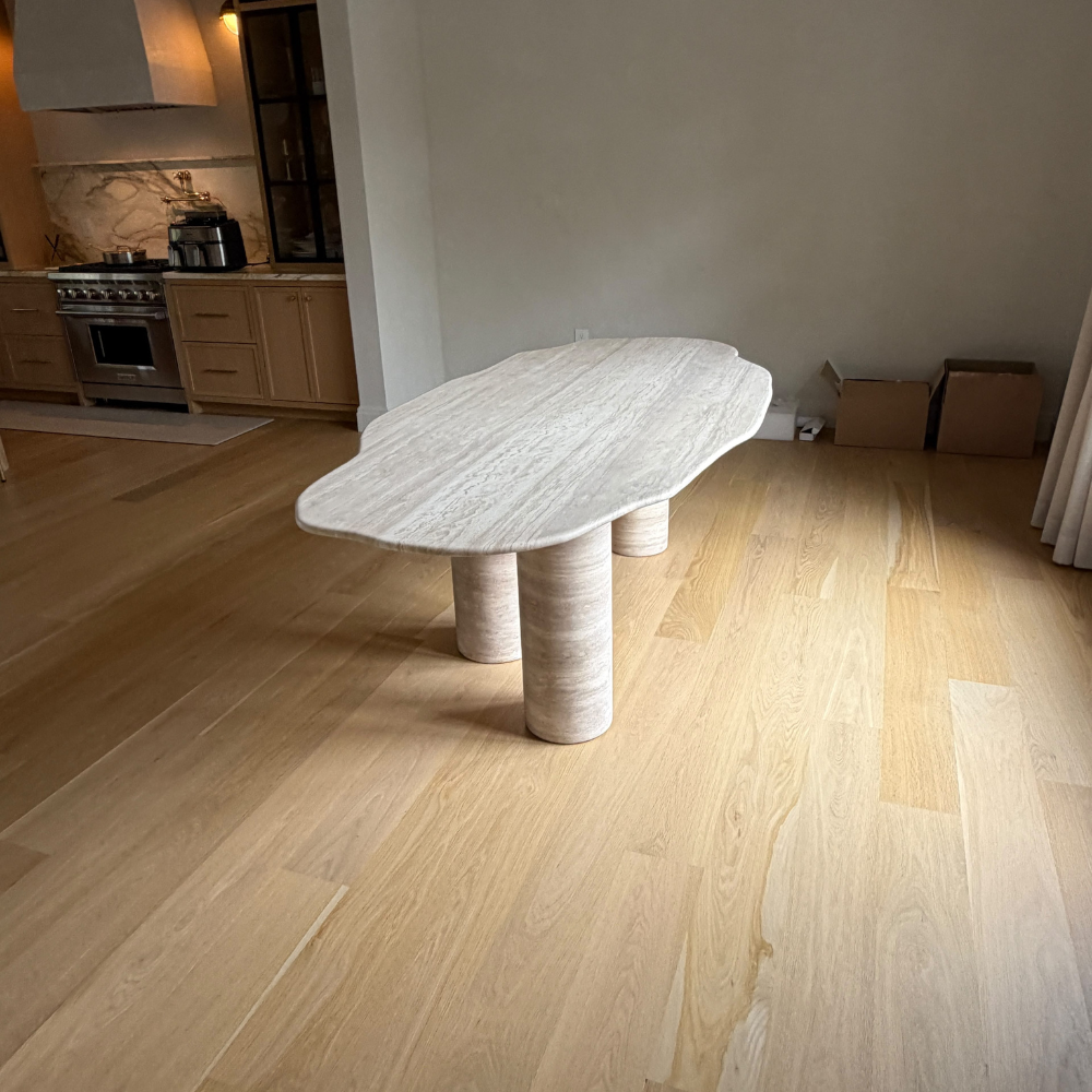 Sculptural Top Travertine Dining Table
