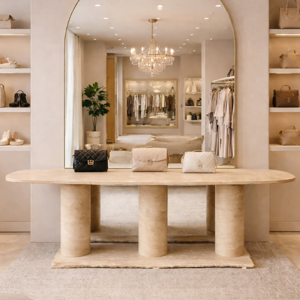 Natural Travertine Cylinder Shape Console Table