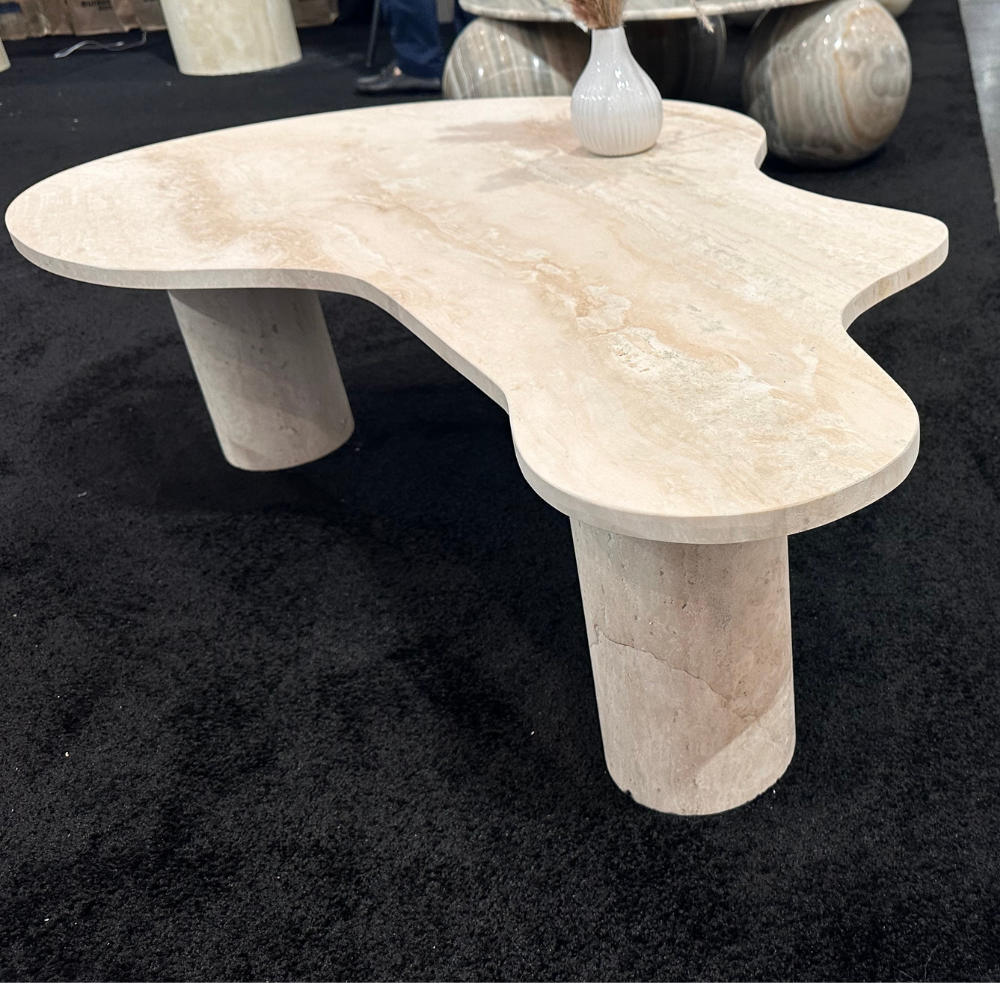 Travertine Solid Cylinder Leg Coffee Table