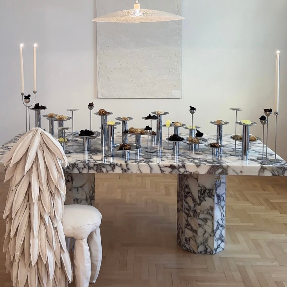 Calacata Viola Build up Legs Rectangular Dining Table