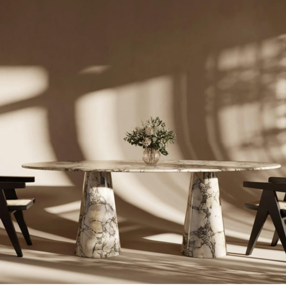 Oval Design with Two Pedestal Leg Dining Table