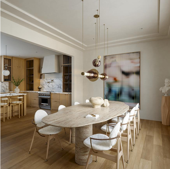 Sculptural Top Travertine Dining Table