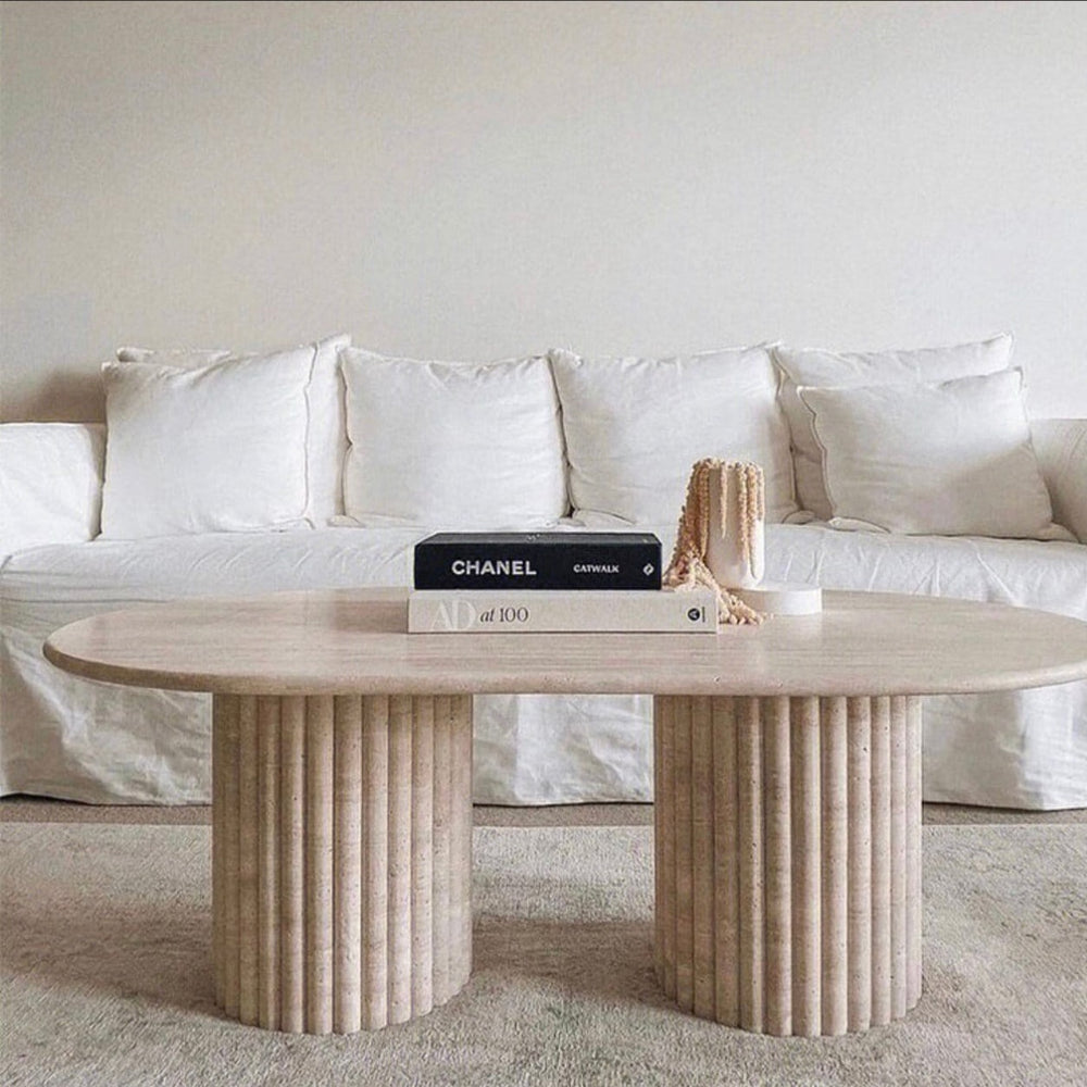 Buy Travertine Fluted Leg Coffee Table Online | Marble & Home