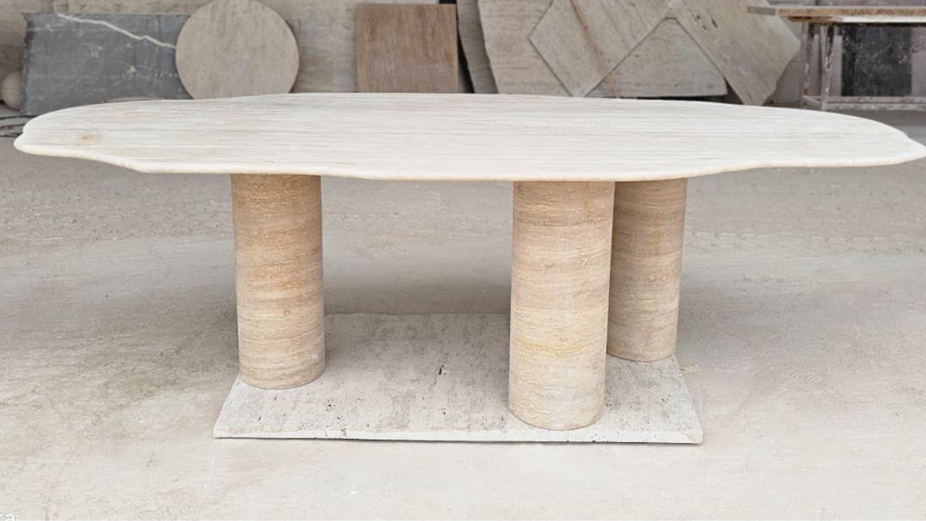 Sculptural Top Travertine Dining Table