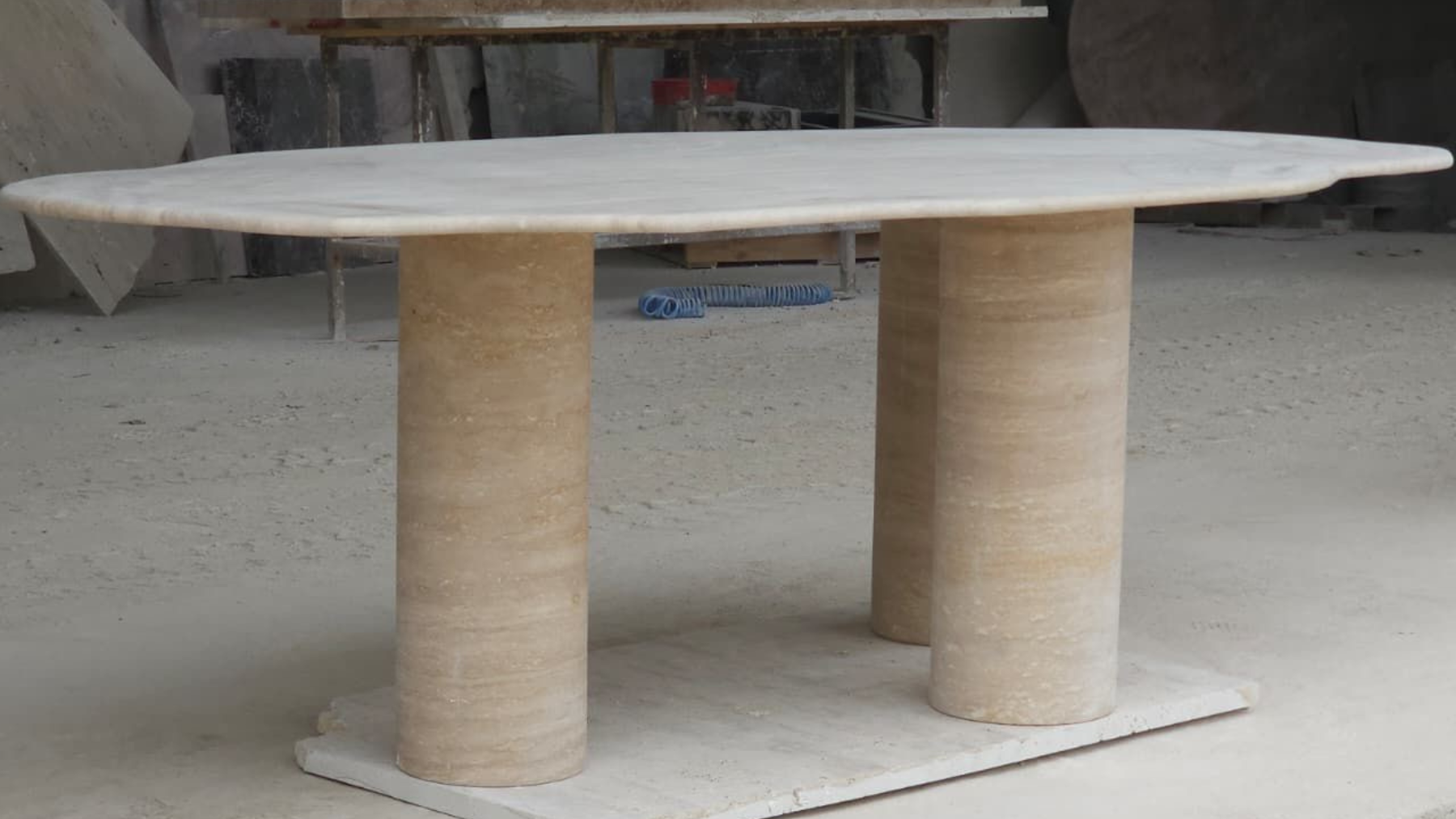 Sculptural Top Travertine Dining Table