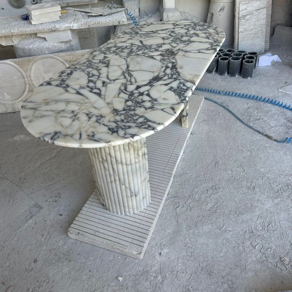 Calacatta Viola Marble Fluted Design Dining Table