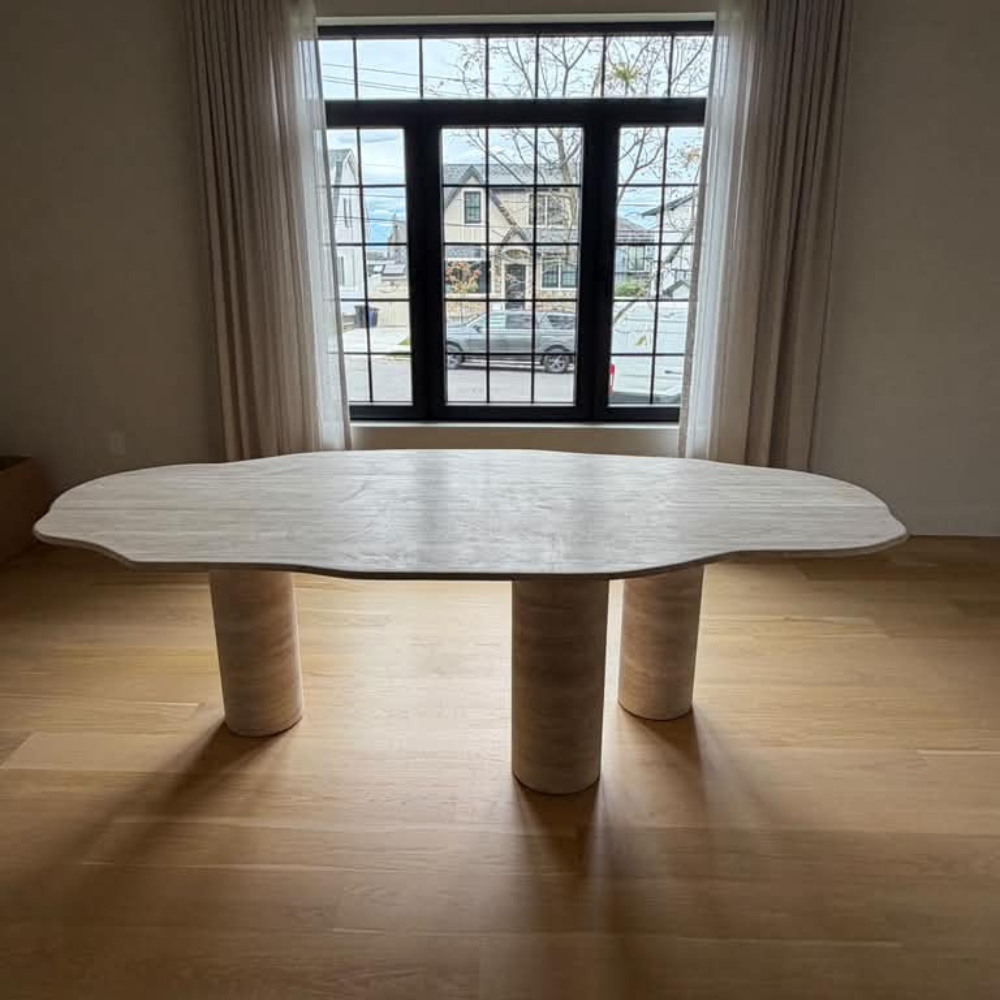 Sculptural Top Travertine Dining Table