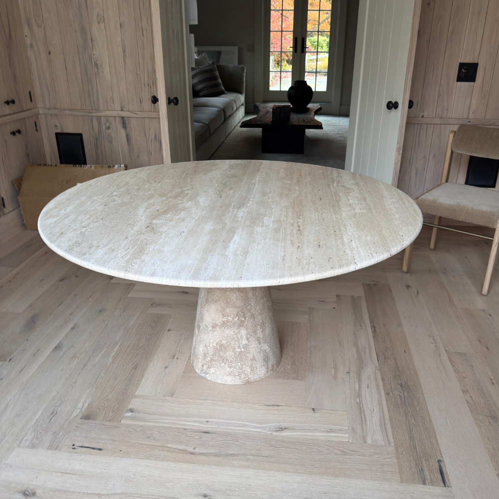 Bespoke Round Travertine Dining Table With Pedestal Base