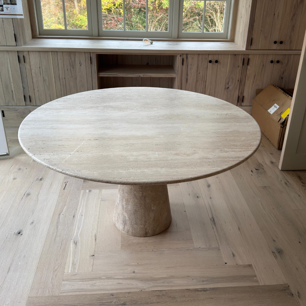Bespoke Round Travertine Dining Table With Pedestal Base