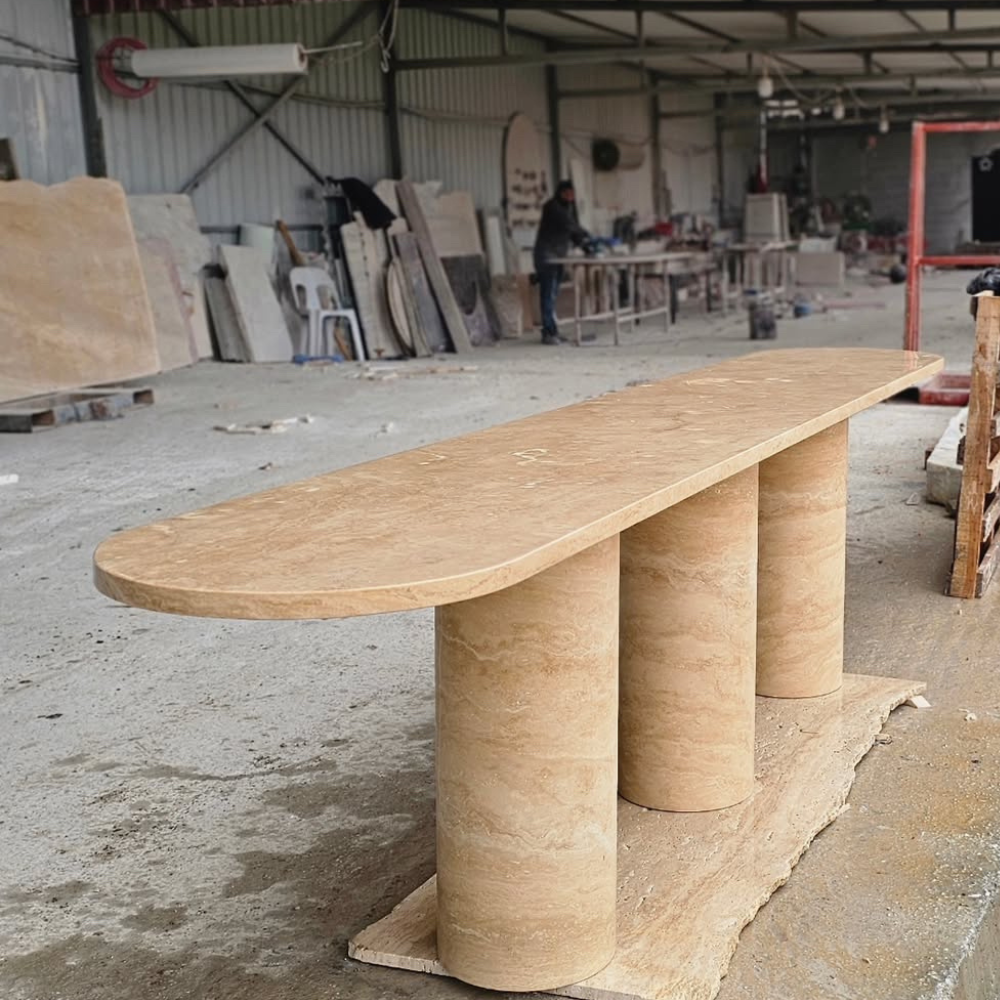 Natural Travertine Cylinder Shape Console Table