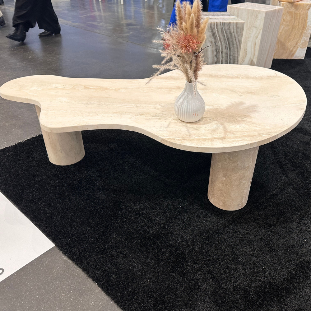 Travertine Solid Cylinder Leg Coffee Table