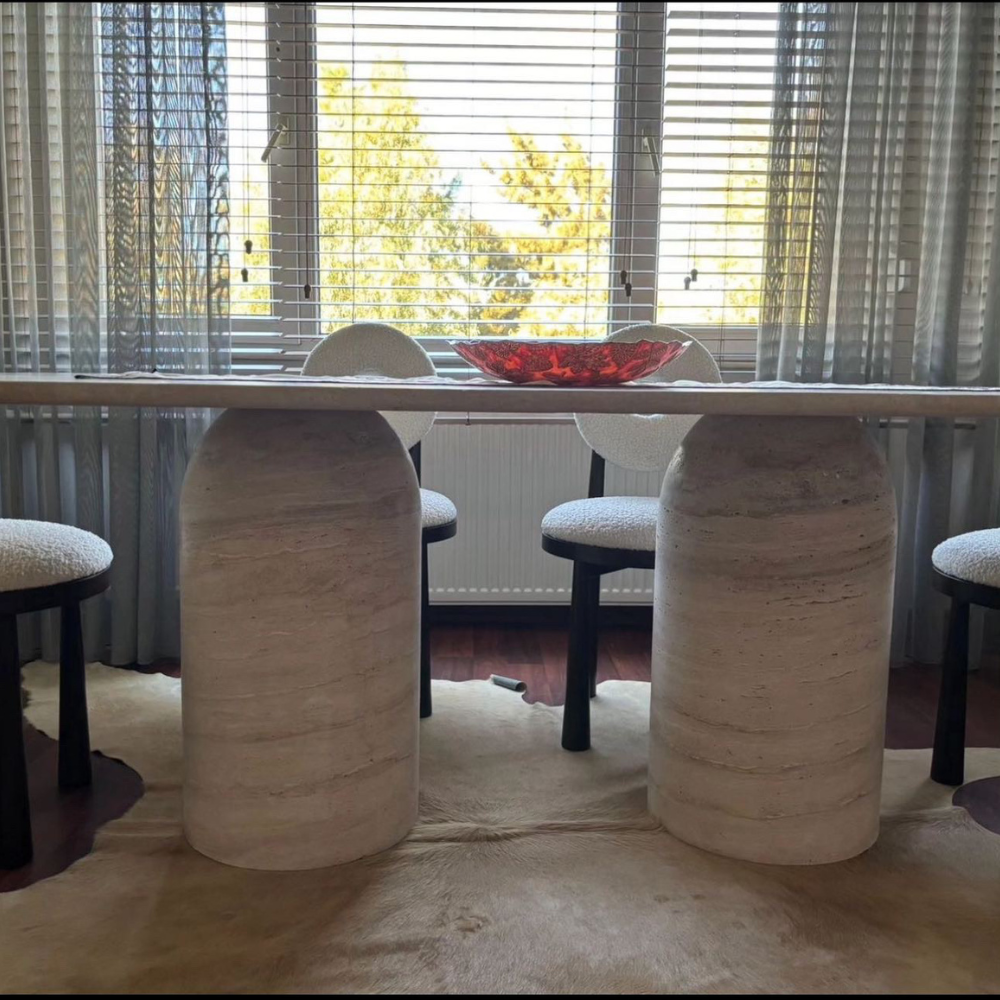 Travertine Conic Shape Leg Dining Table