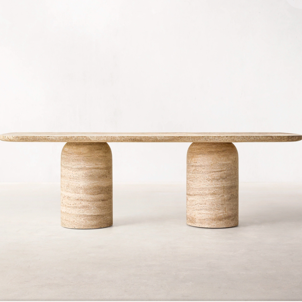 Travertine Conic Shape Leg Dining Table