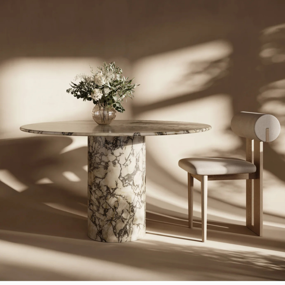 Mid-Century Design Calacatta Viola Round Dining Table